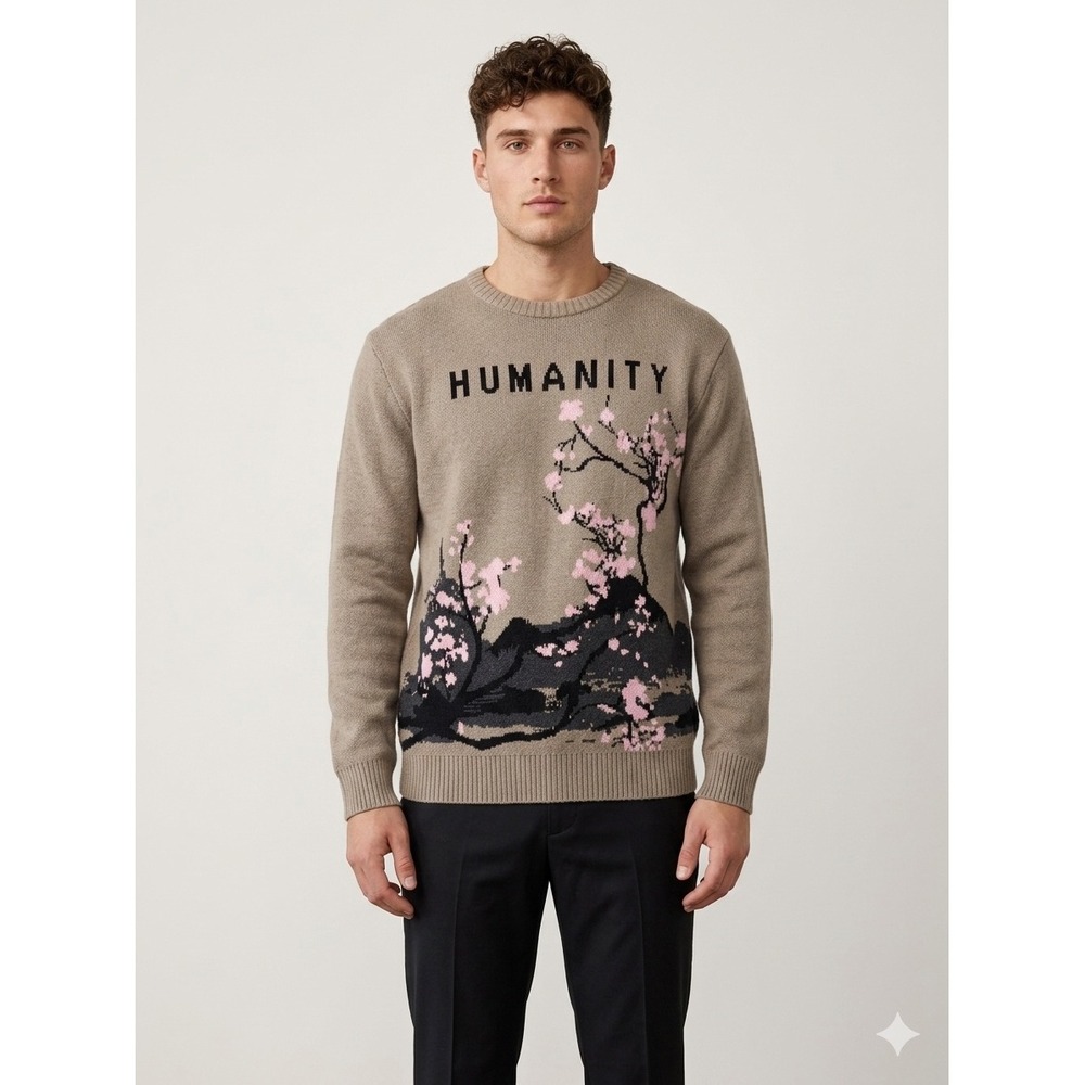 RGSTR Humanity Japan Graphic Sweater‎ Cherry Blossom Men L Grunge Preppy Rocker